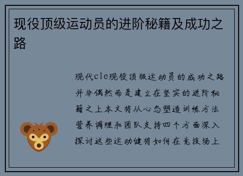 现役顶级运动员的进阶秘籍及成功之路