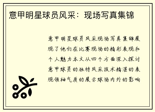 意甲明星球员风采：现场写真集锦